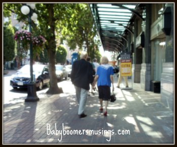 A couple having a Sunday stroll in Victoria, B.C.Canada