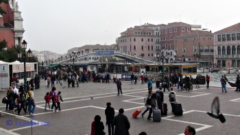 Venice, outside Santa Lucia train staion with suitcases