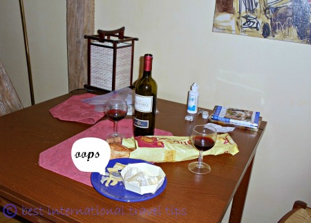 wine and half eaten cheese